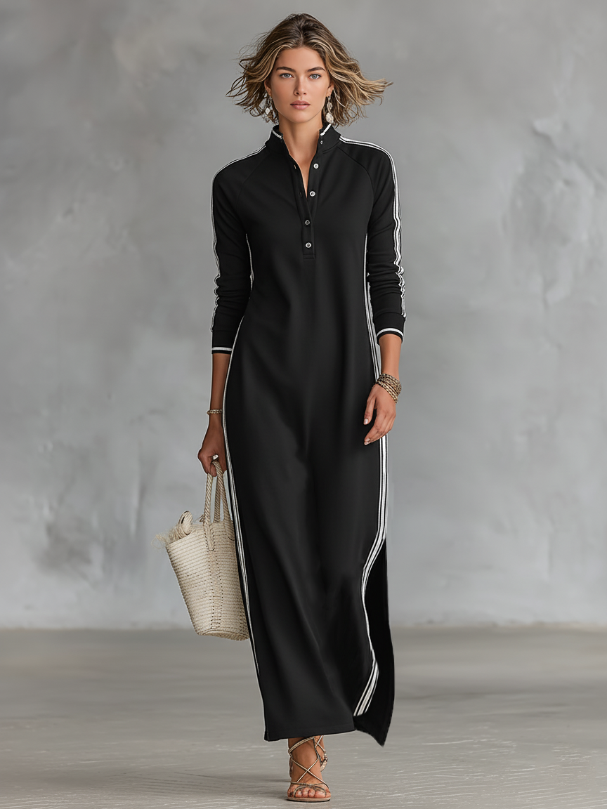 Contrast trim polo maxi dress