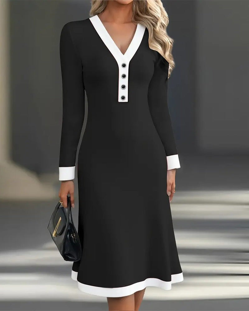 Contrast trim v-neck midi dress