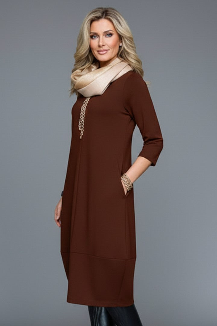 Cowl neck cocoon midi dress