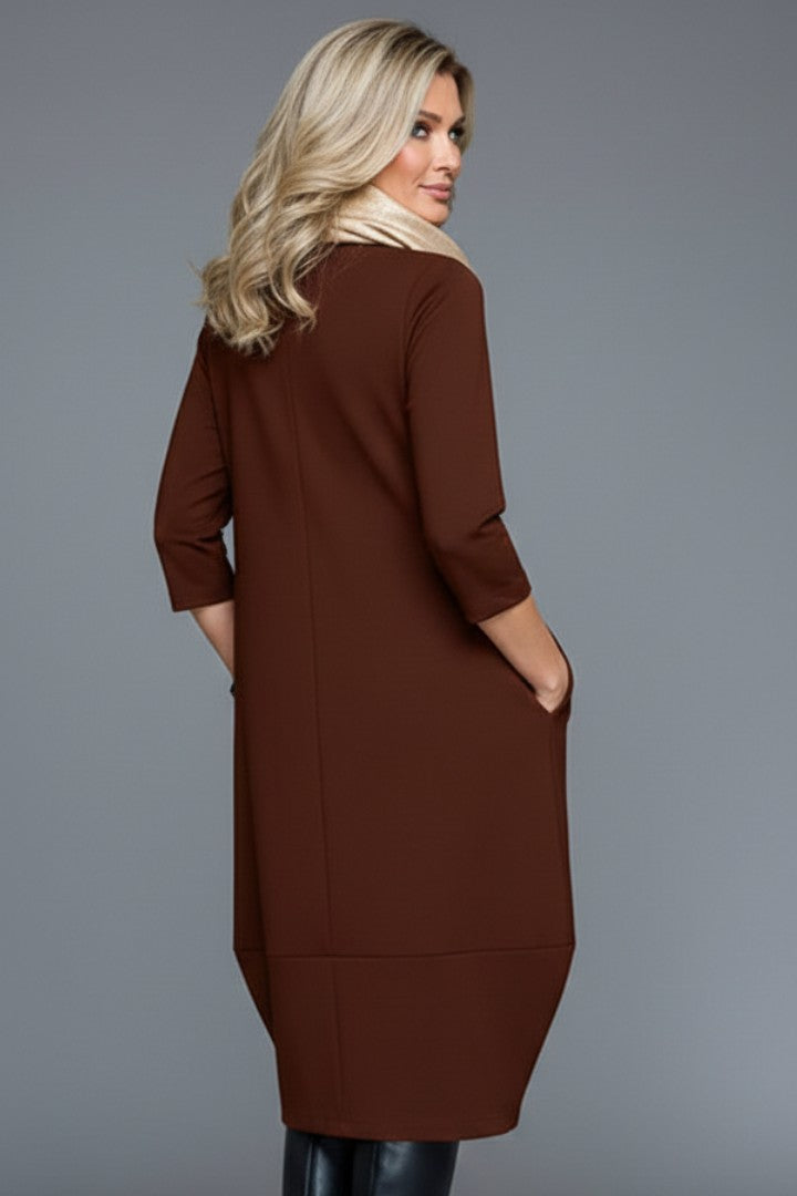 Cowl neck cocoon midi dress
