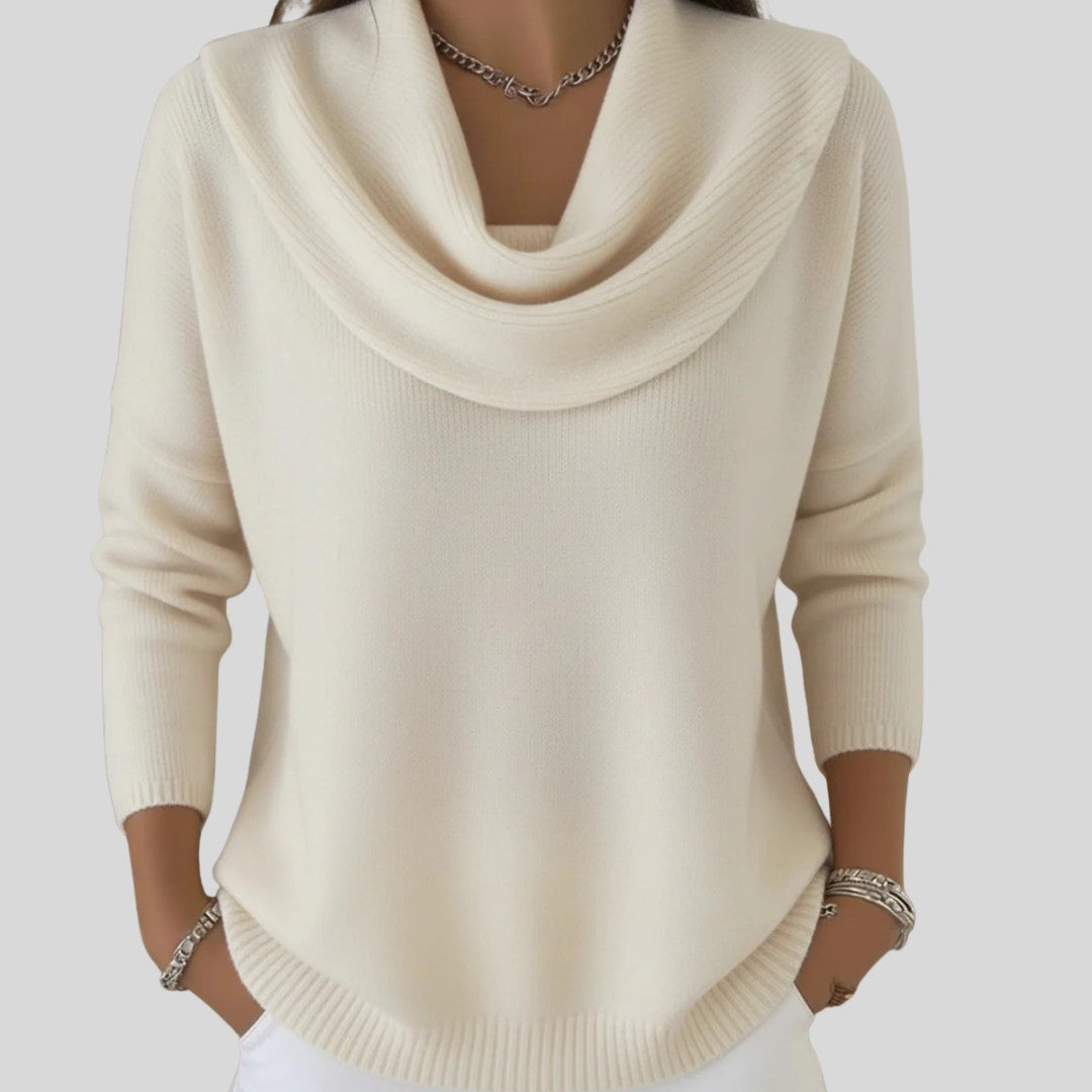 Beige cowl-neck knit jumper