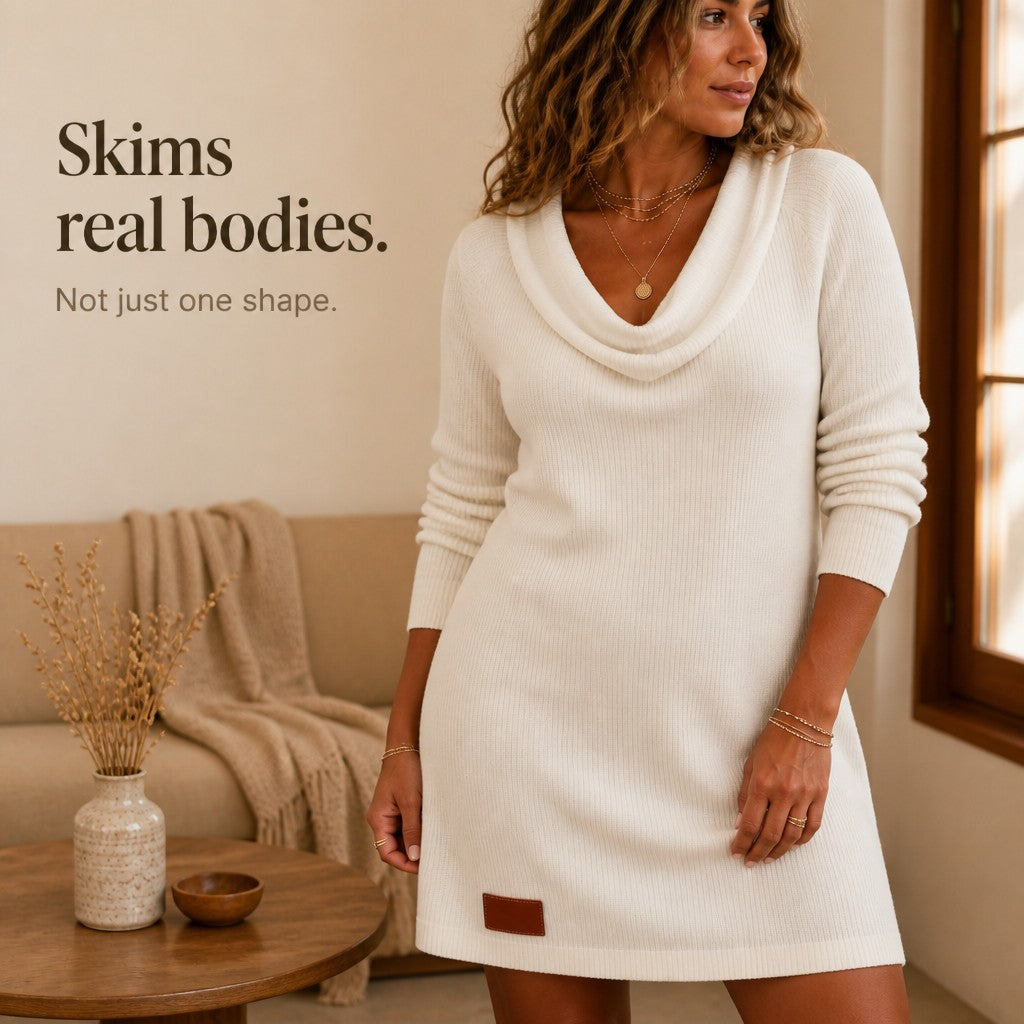Cowl-neck ribbed jumper dress