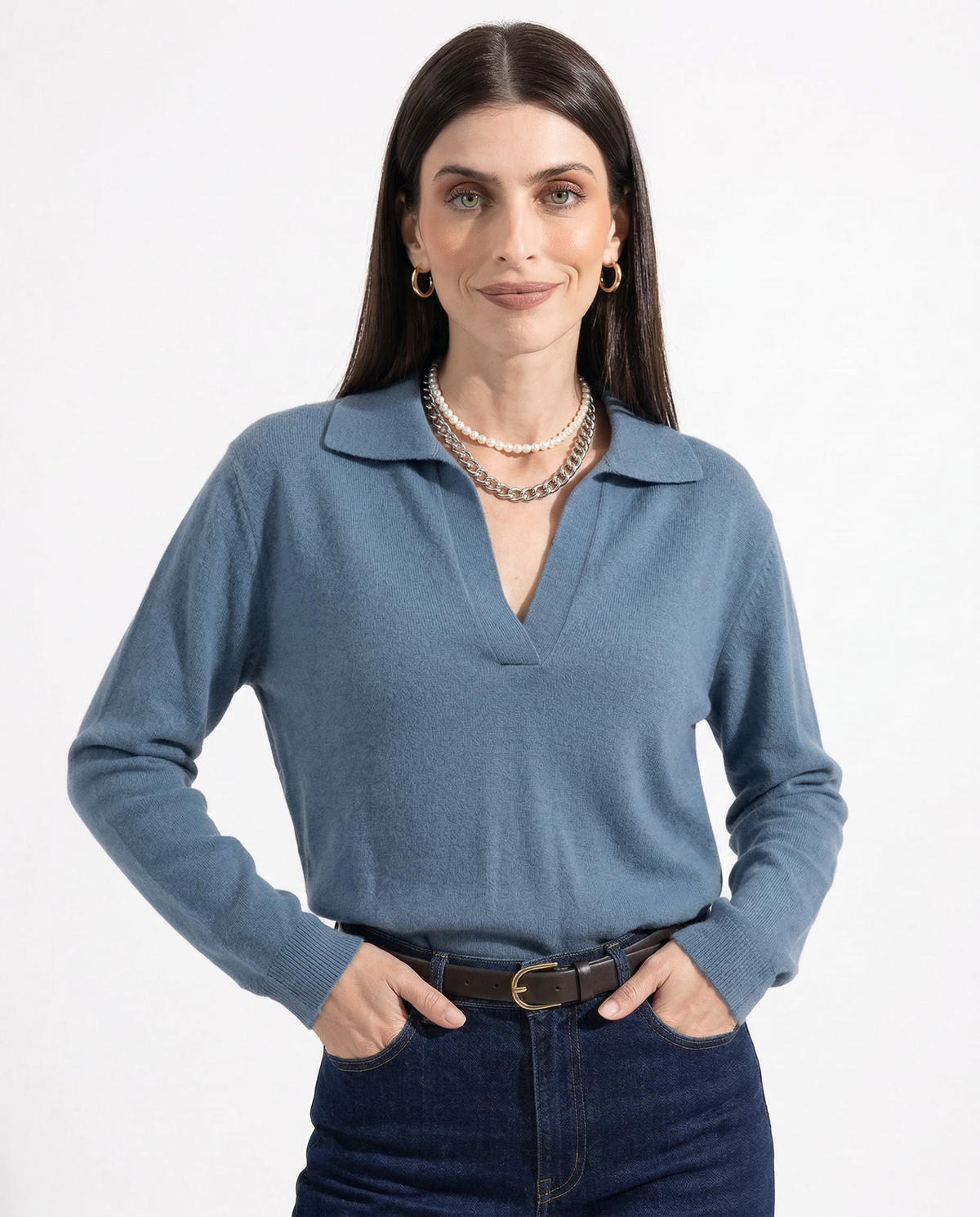 Nell | Merino Wool Collared Knit Polo Top