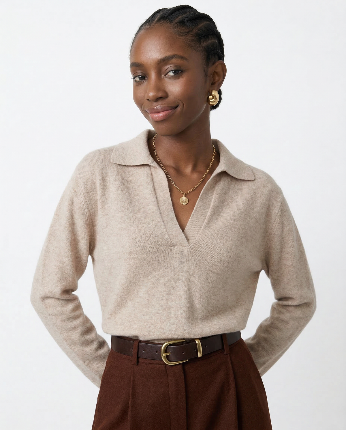 Nell | Merino Wool Collared Knit Polo Top