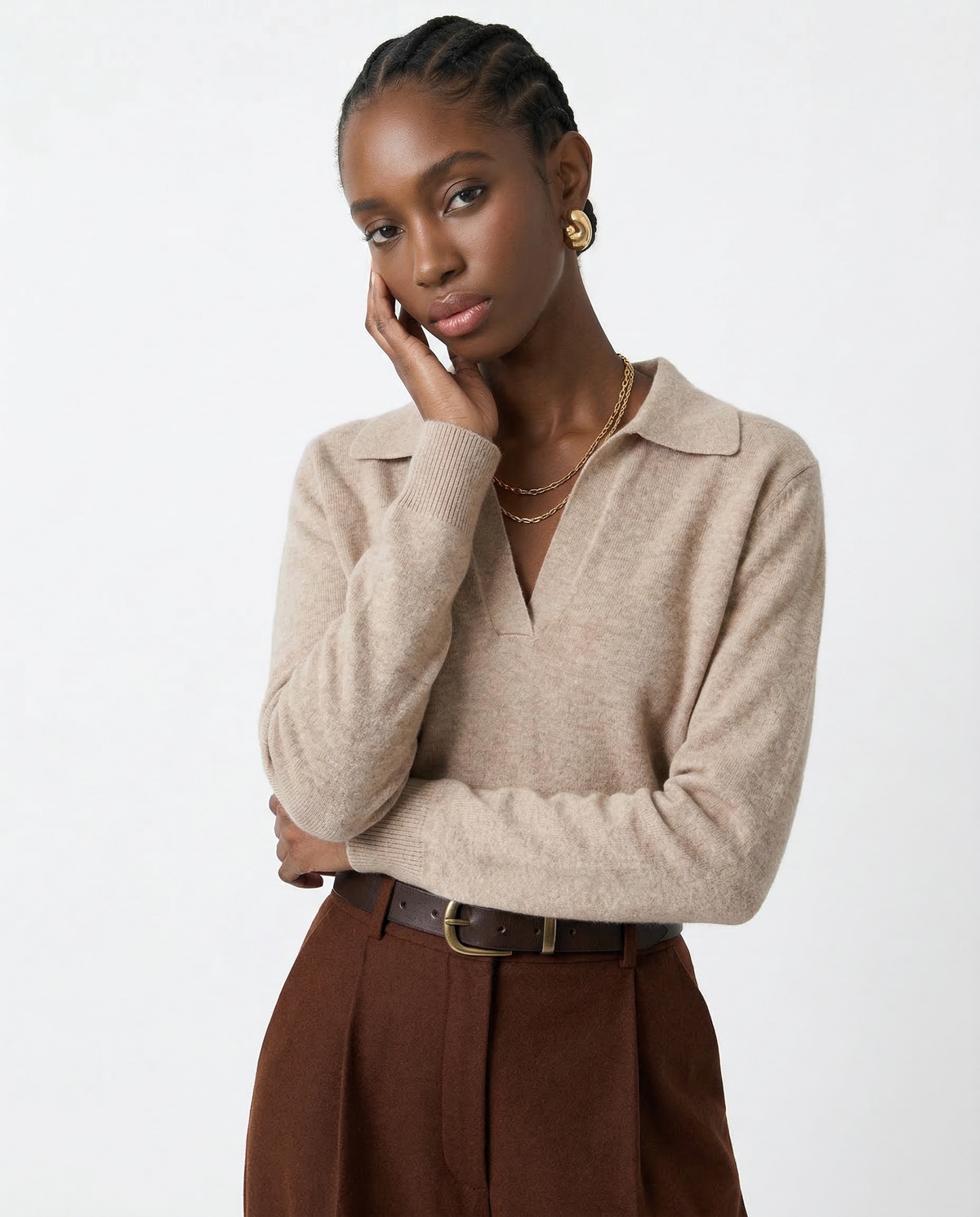 Nell | Merino Wool Collared Knit Polo Top
