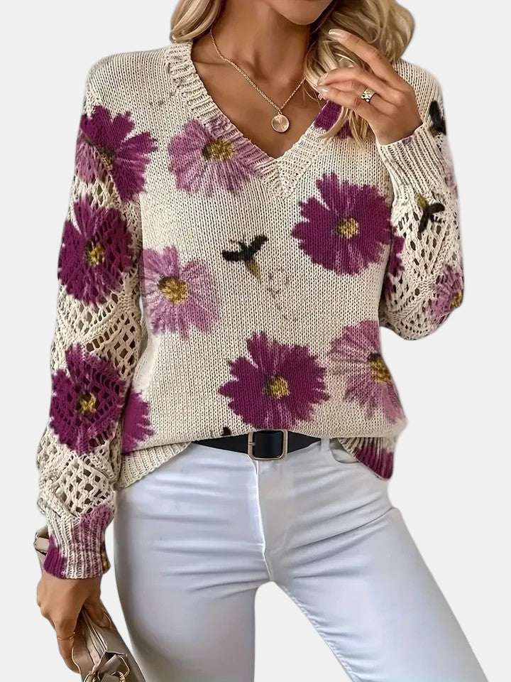 Sidonie | Suéter de punto con cuello de pico y estampado floral