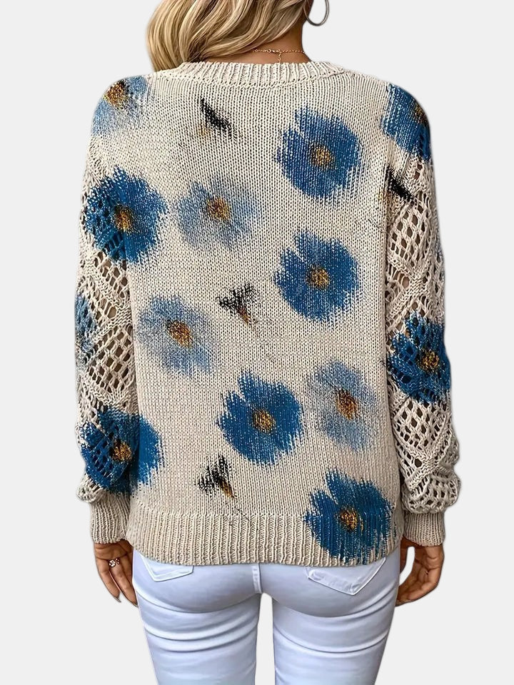 Sidonie | Suéter de punto con cuello de pico y estampado floral
