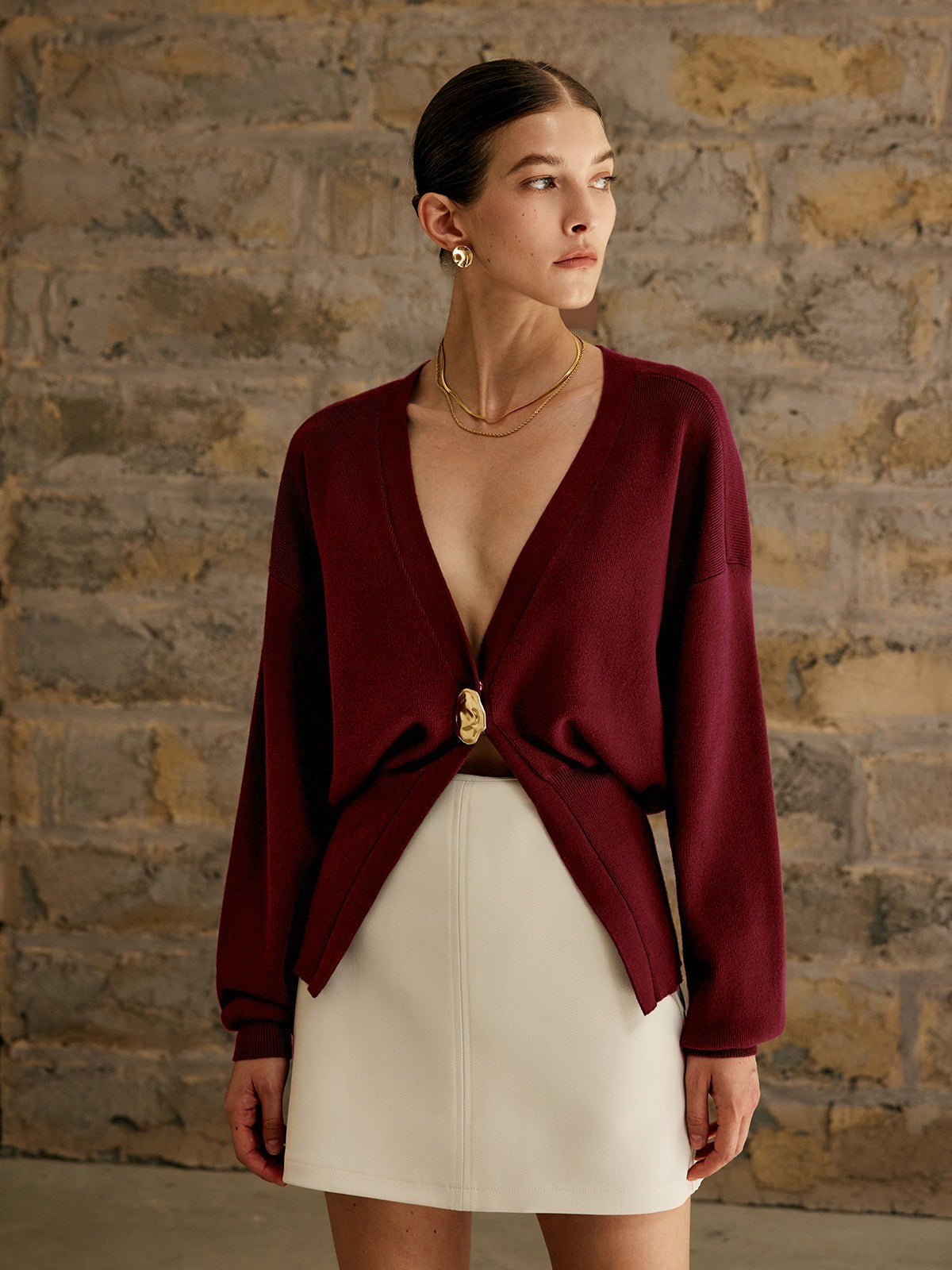 Draped single-button cardigan