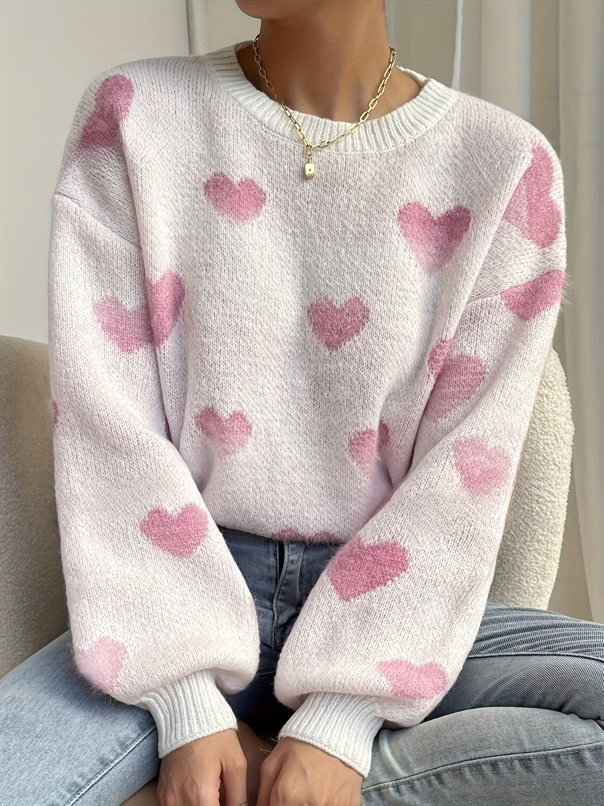 Veronica | Wool Mix Heart Knit Jumper