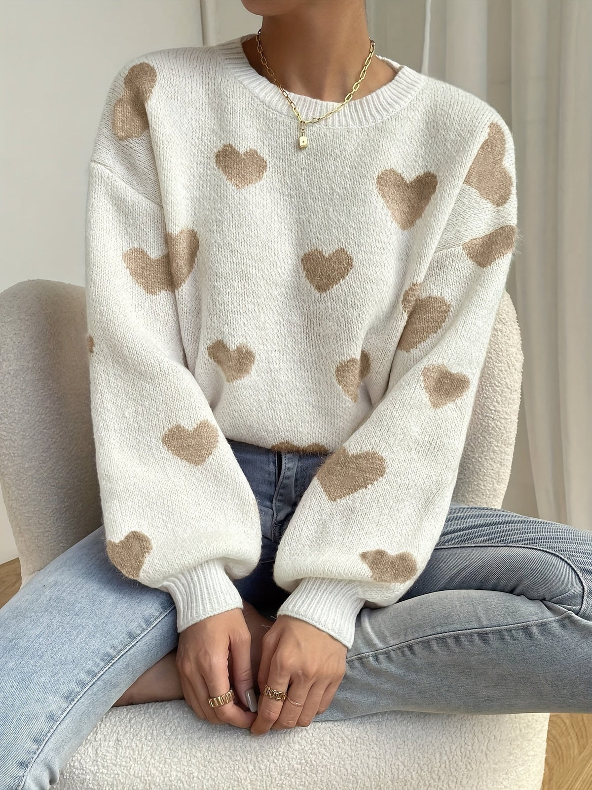 Veronica | Wool Mix Heart Knit Jumper