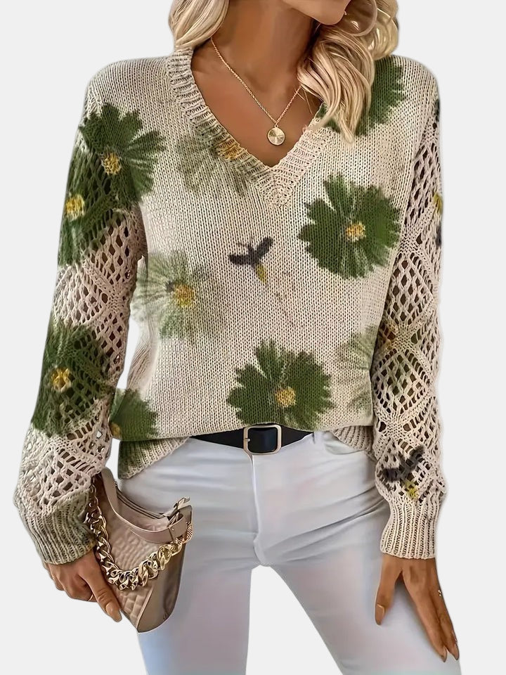 Sidonie | Suéter de punto con cuello de pico y estampado floral