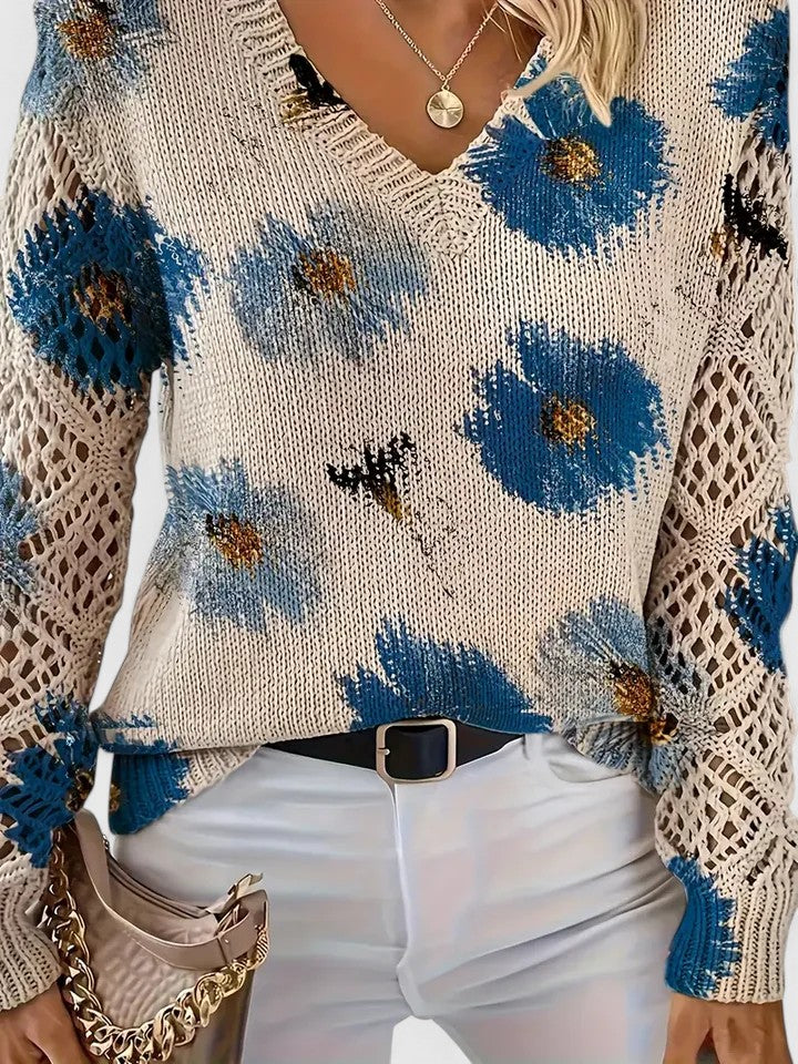 Sidonie | Suéter de punto con cuello de pico y estampado floral