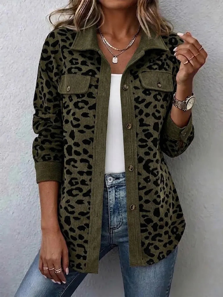 Simone | Chaqueta camisa de pana con estampado de leopardo