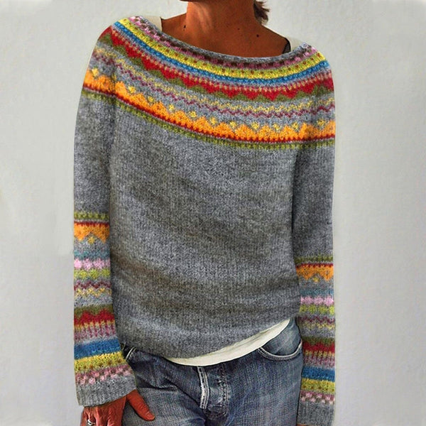 Grey/Coloured fair isle boat neck jumper