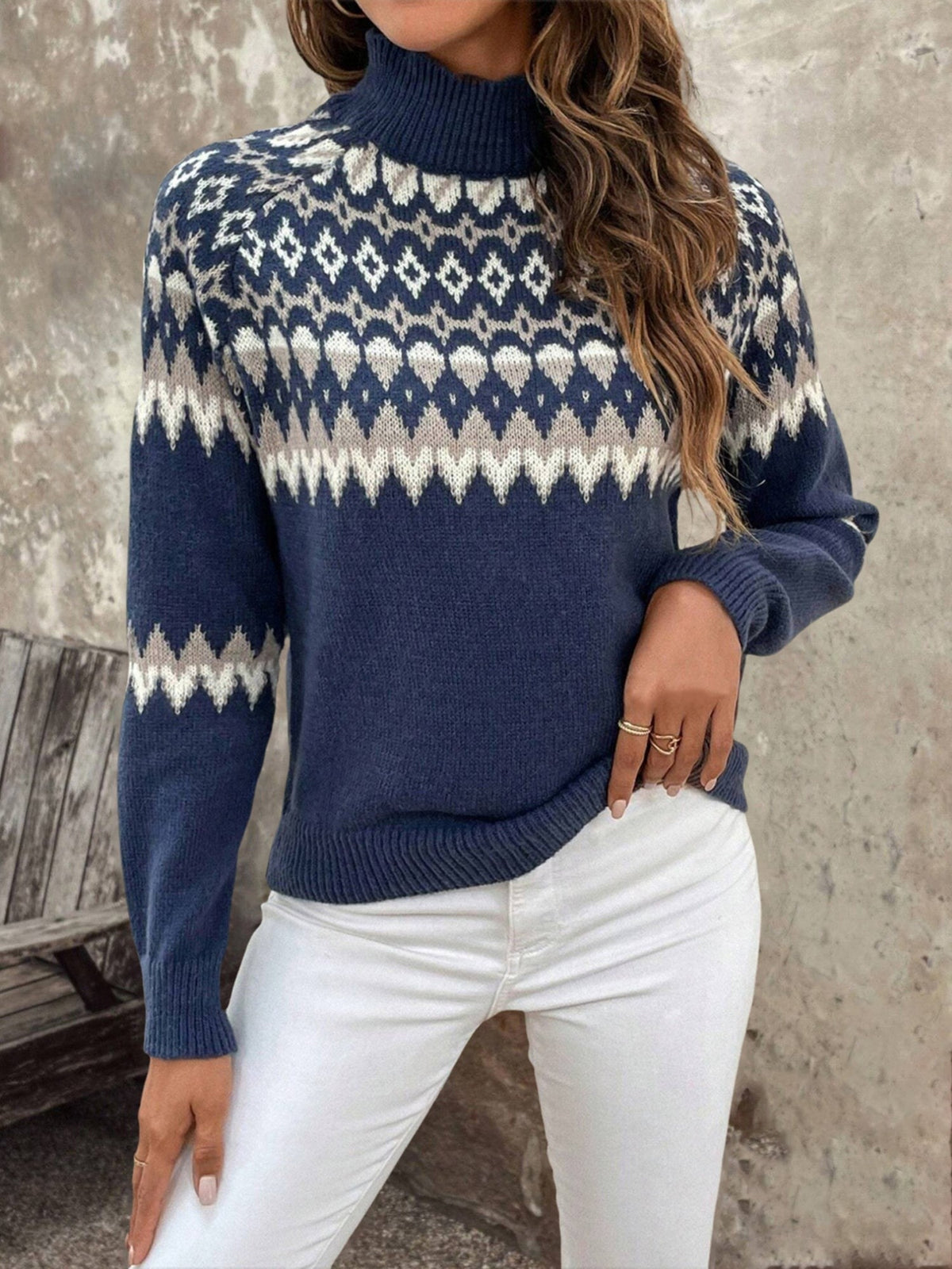 Fair isle roll neck jumper