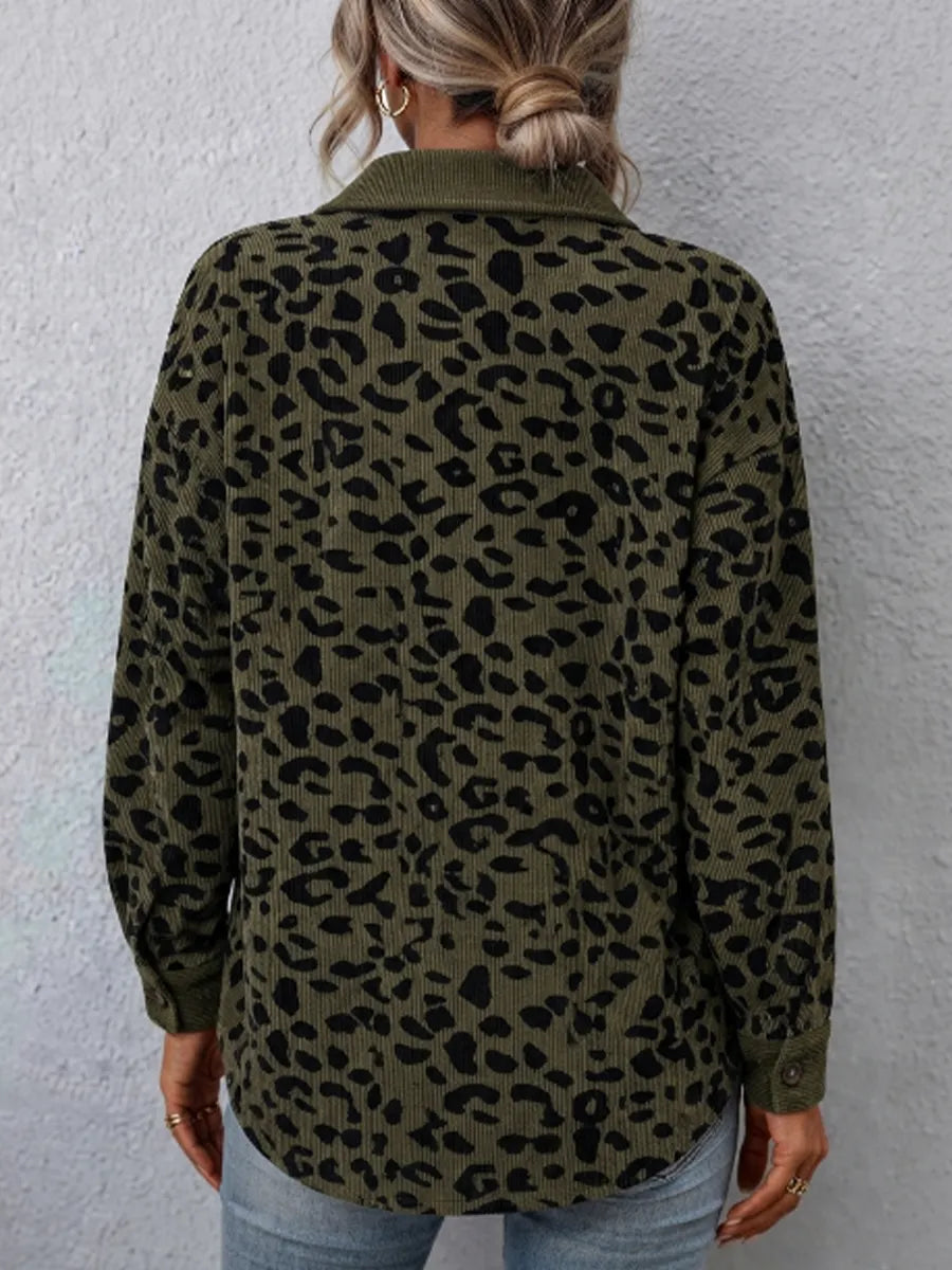 Simone | Chaqueta camisa de pana con estampado de leopardo