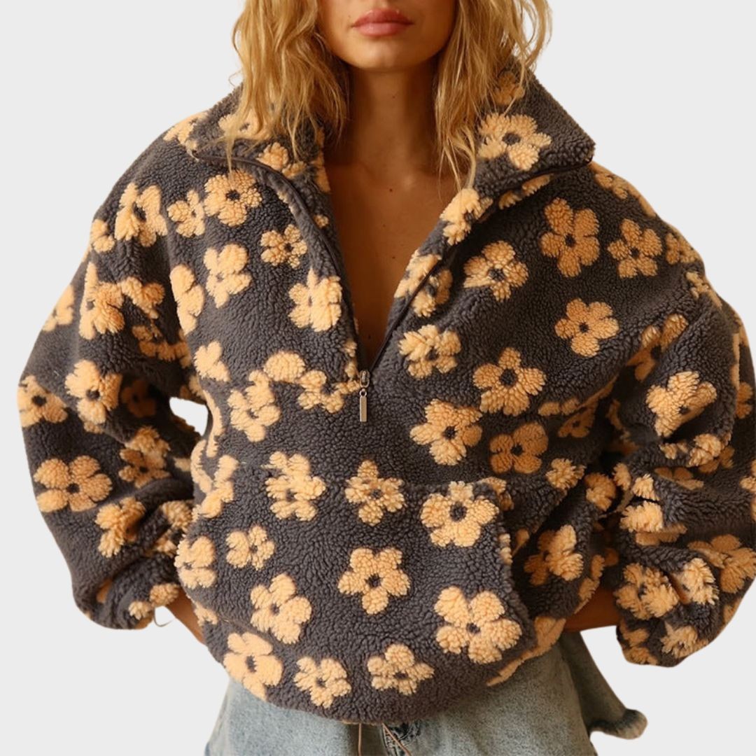Floral sherpa half-zip pullover