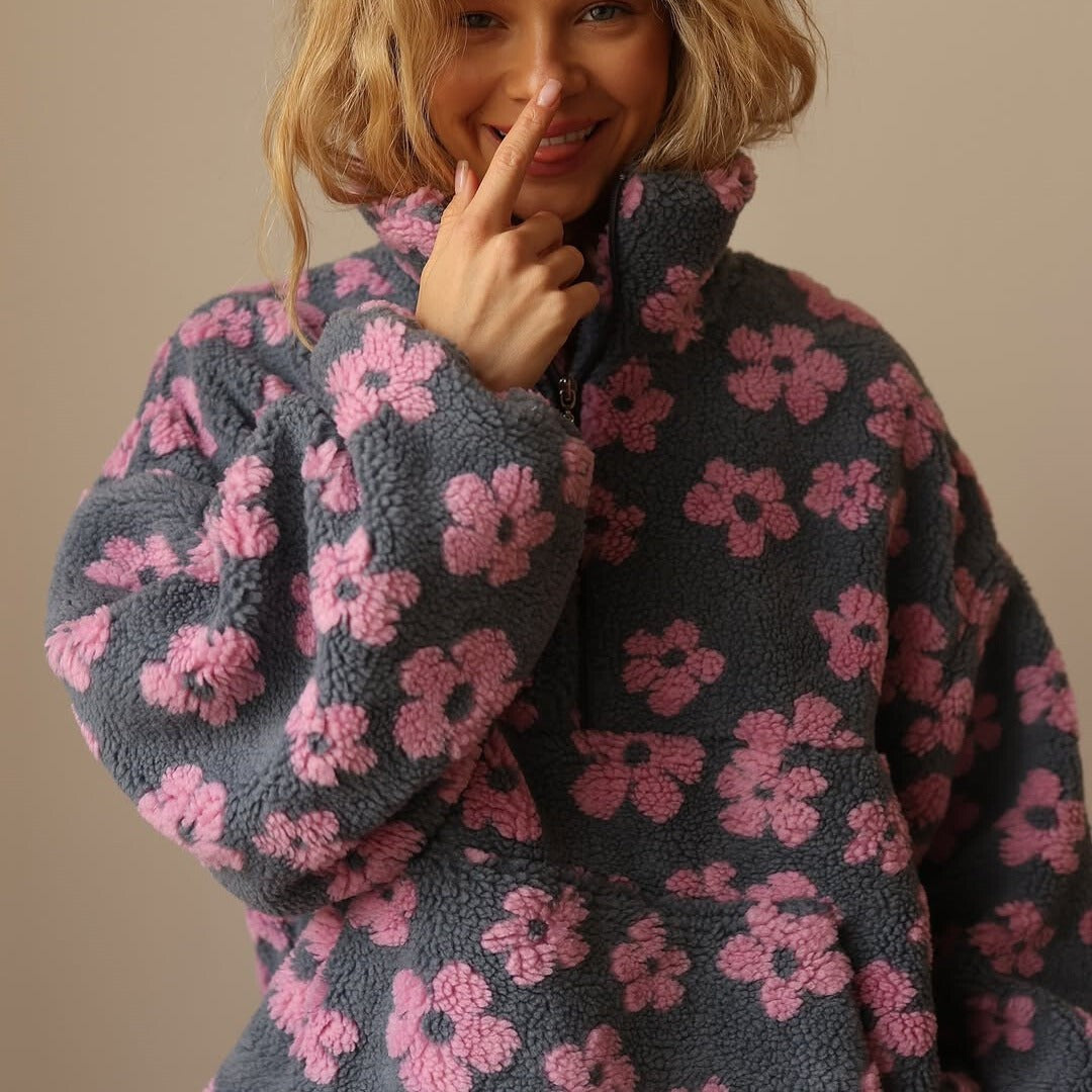 Floral sherpa half-zip pullover