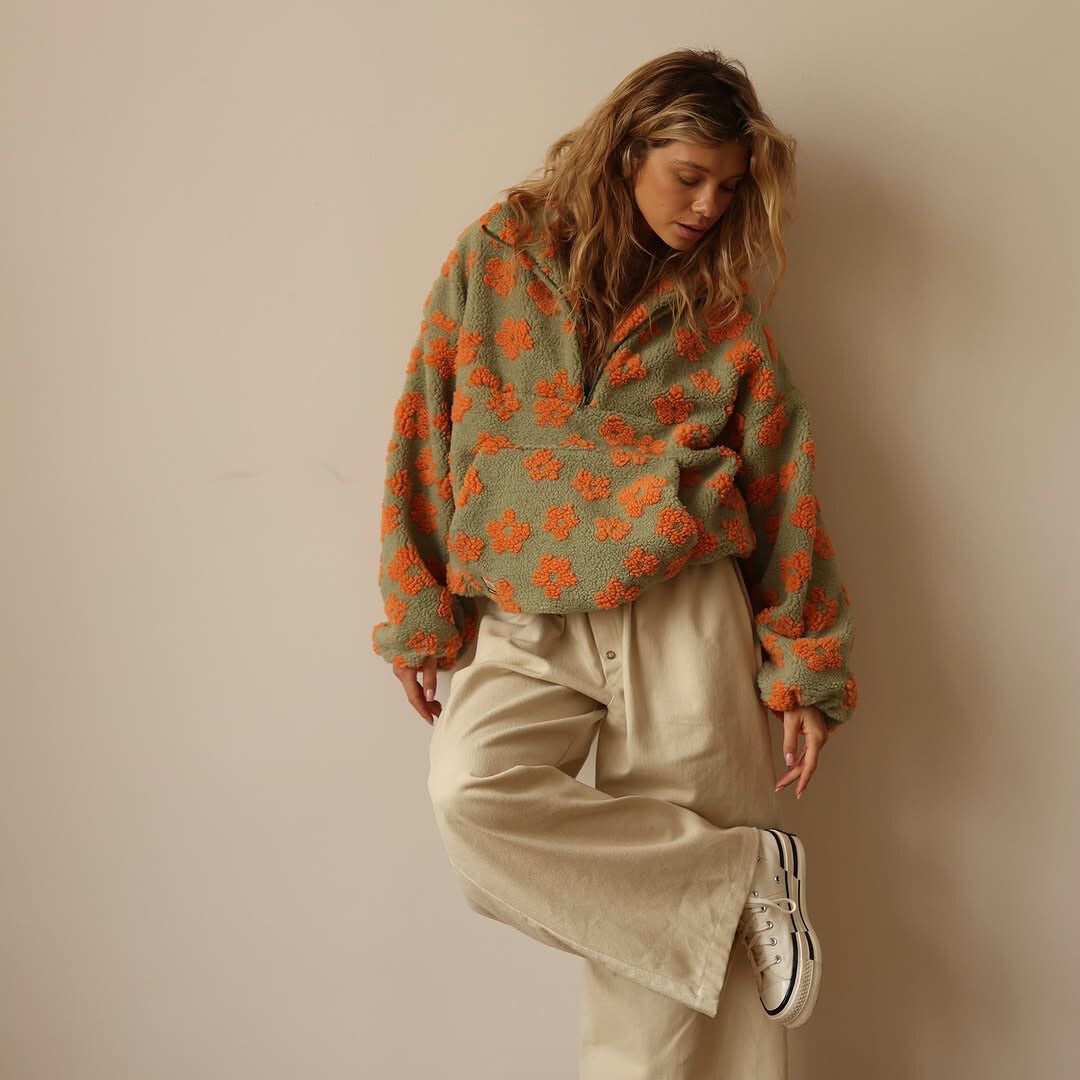 Floral sherpa half-zip pullover