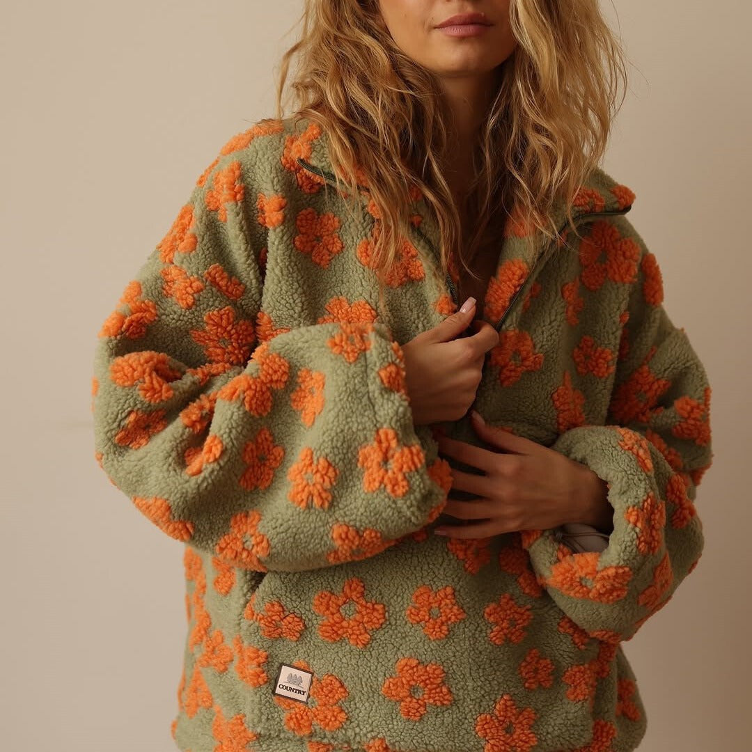 Floral sherpa half-zip pullover