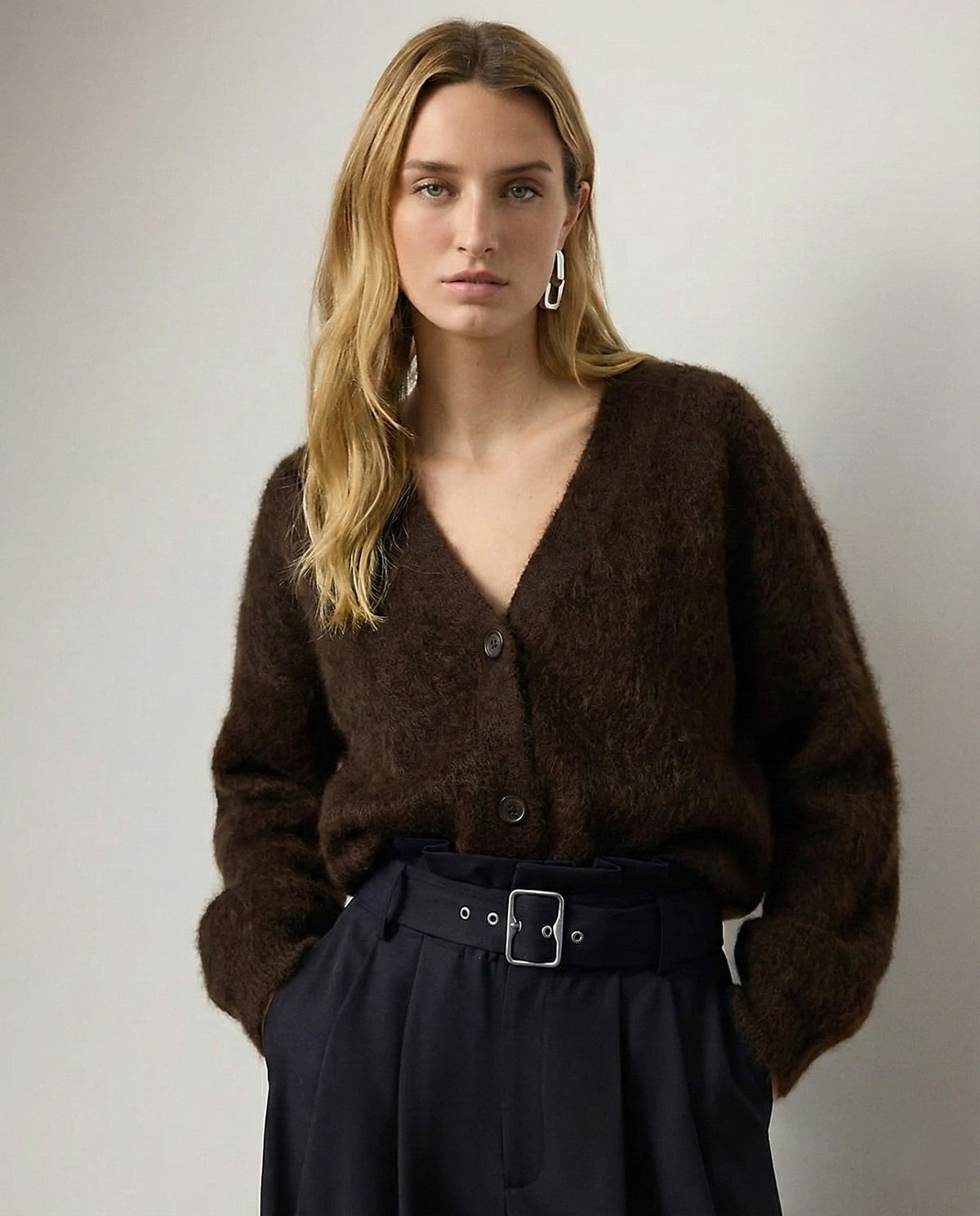 Fluffy v-neck button cardigan