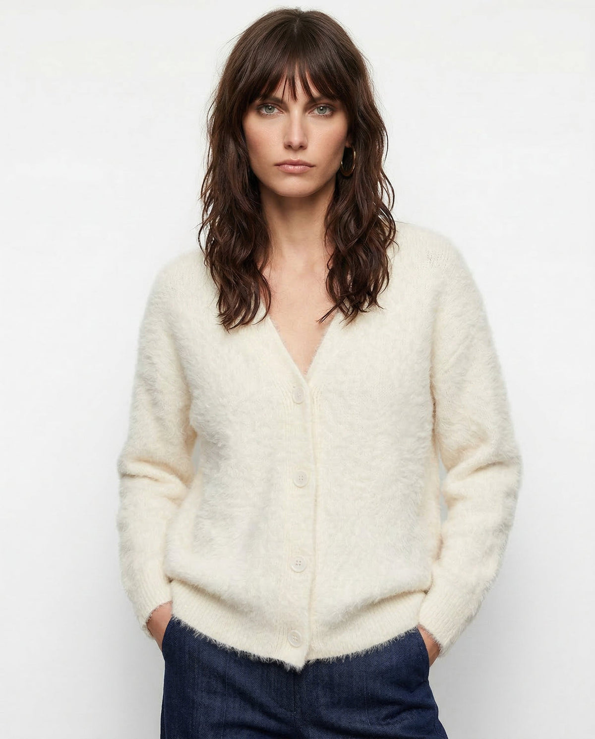 Ernestine | Fluffy V-Neck Button Cardigan