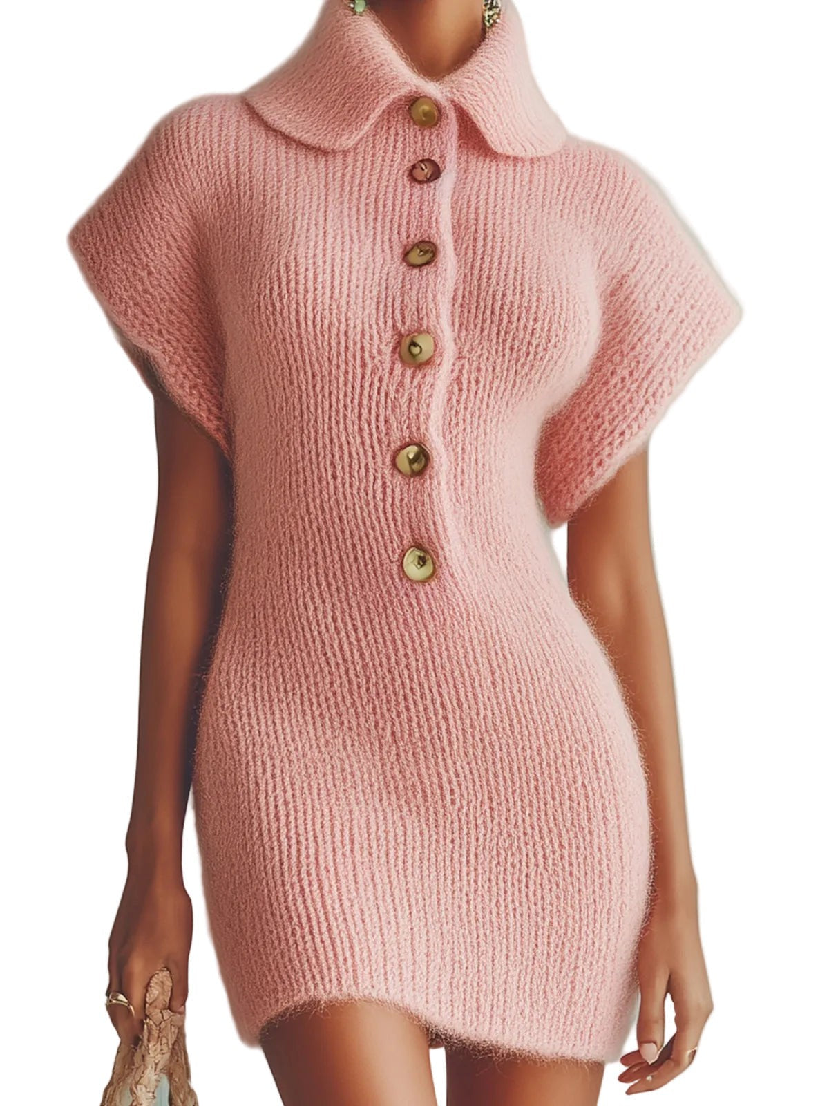 Fuzzy collared knit mini dress