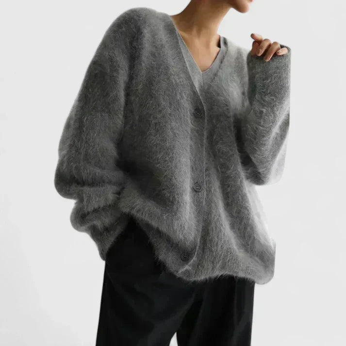 Dark Gray fuzzy v-neck cardigan