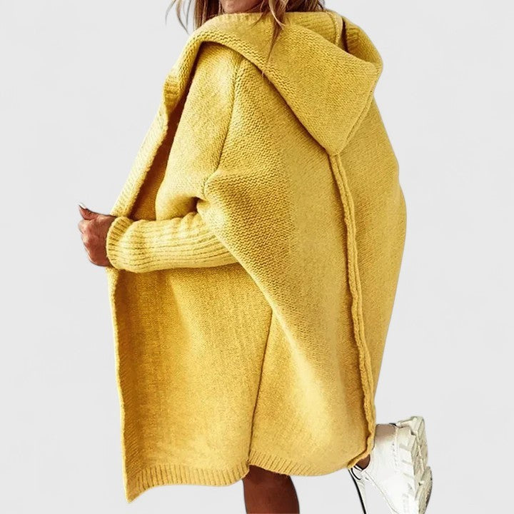 Yellow hooded oversized cardigan