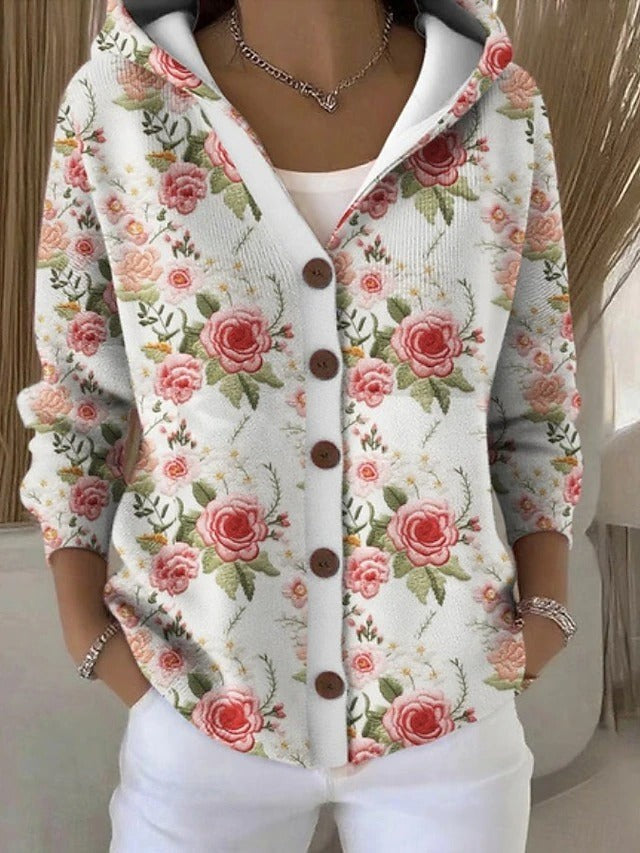Blushing Pink hooded printed button cardigan
