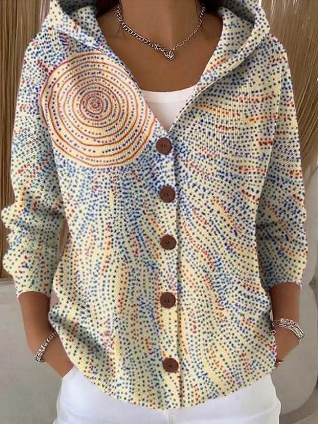 Light Yellow hooded printed button cardigan