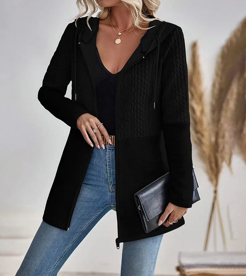 Black hooded zip longline cardigan