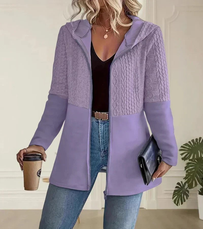 Purple hooded zip longline cardigan