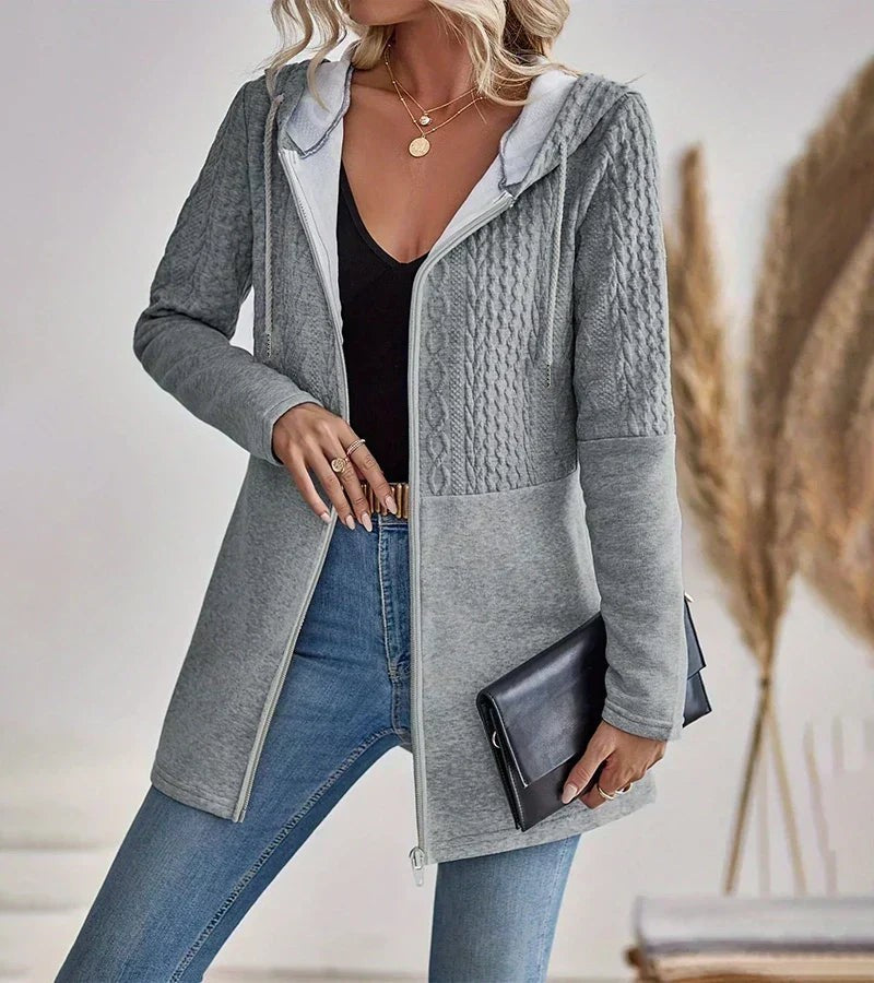 Gray hooded zip longline cardigan
