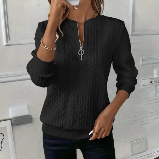 Tabitha | Jersey con cremallera en el cuello de punto trenzado