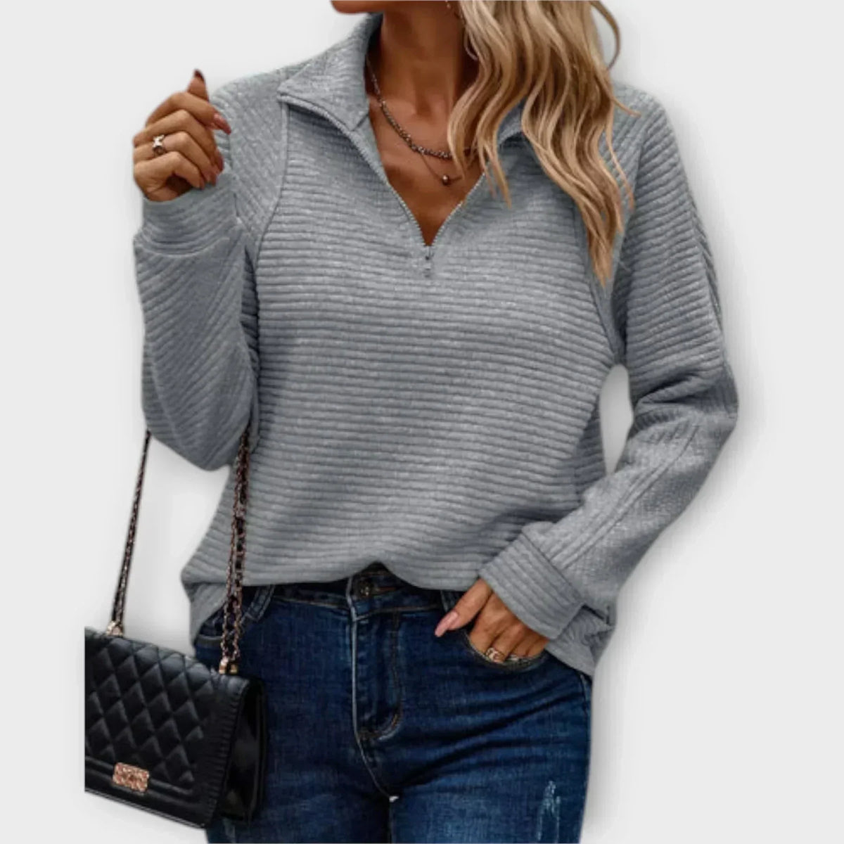 Nina | Ribbed Quarter Zip Sweatshirt
