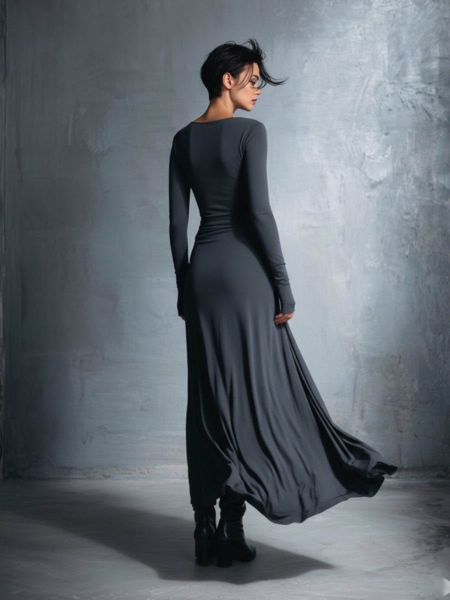 Knotted wrap knit maxi dress