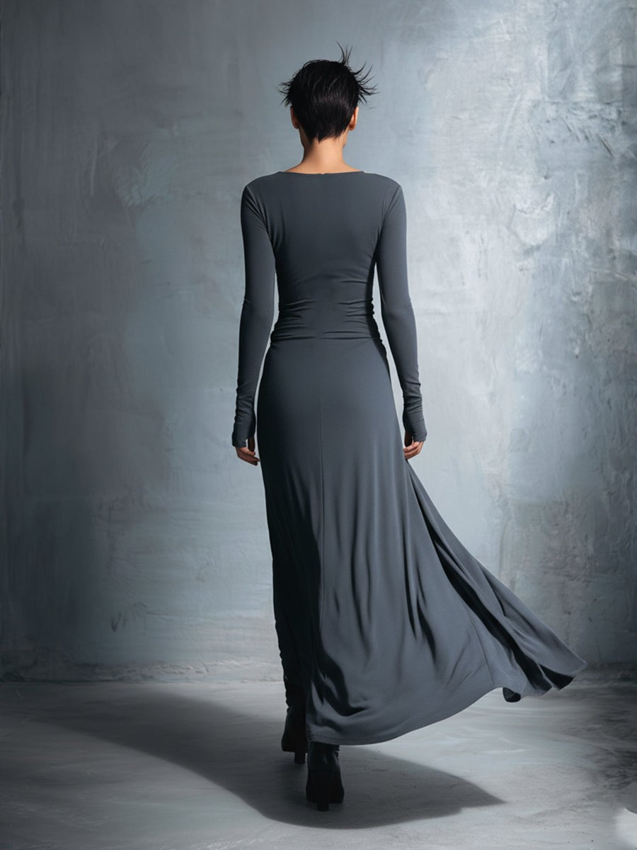 Knotted wrap knit maxi dress