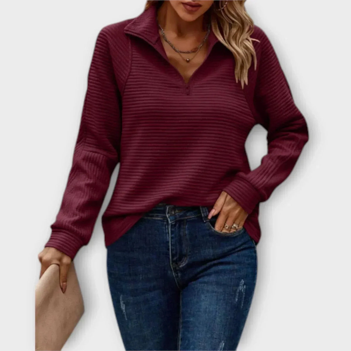Nina | Ribbed Quarter Zip Sweatshirt