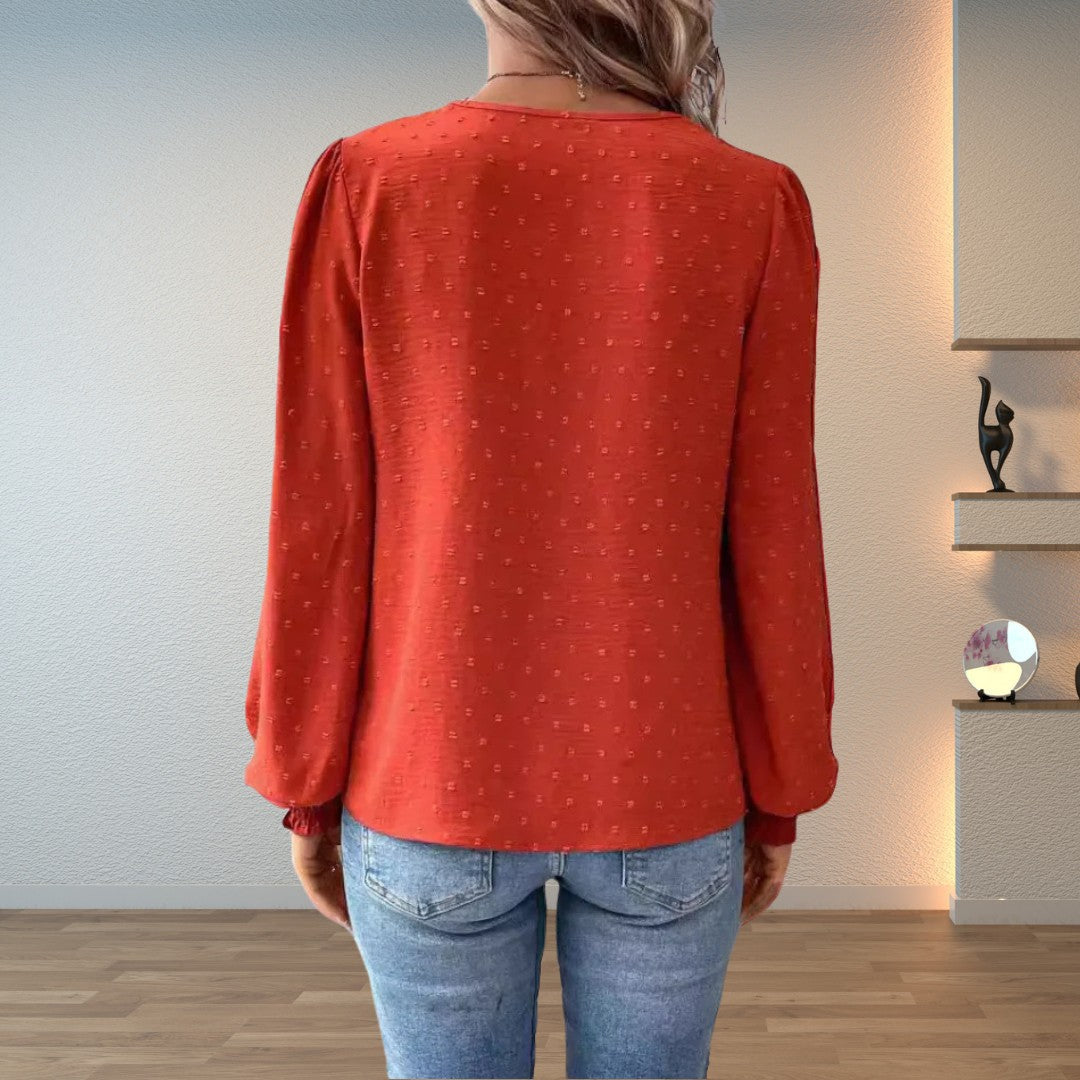 Lace-trim swiss-dot blouse