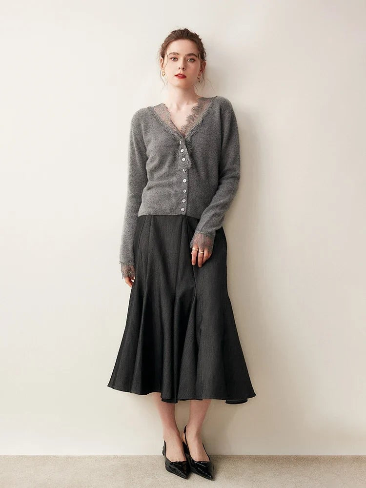 Lace-trim v-neck cardigan