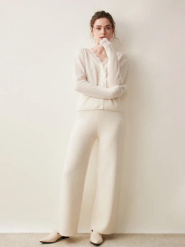 Lace-trim v-neck cardigan