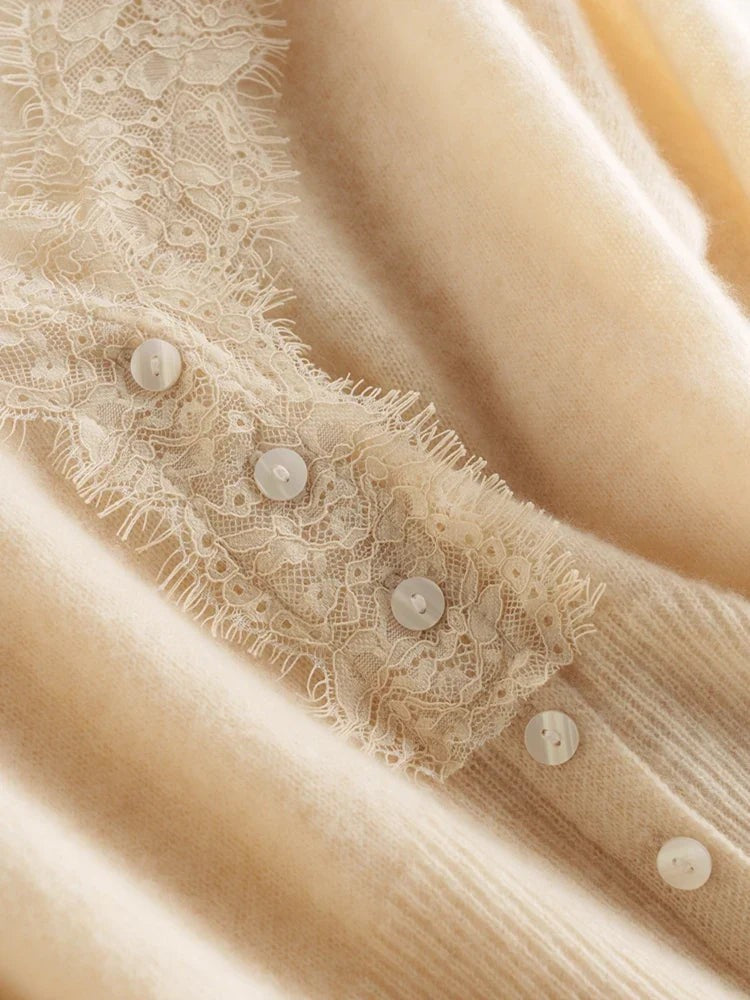 Lace-trim v-neck cardigan