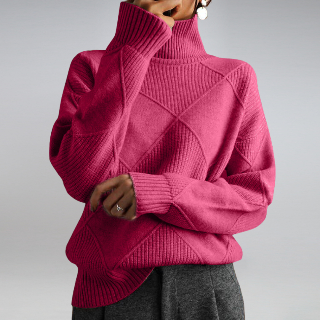 Thea | Diamond Knit Roll Neck Jumper