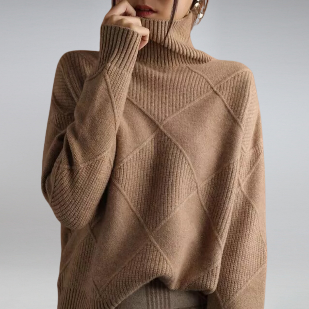 Thea | Diamond Knit Roll Neck Jumper