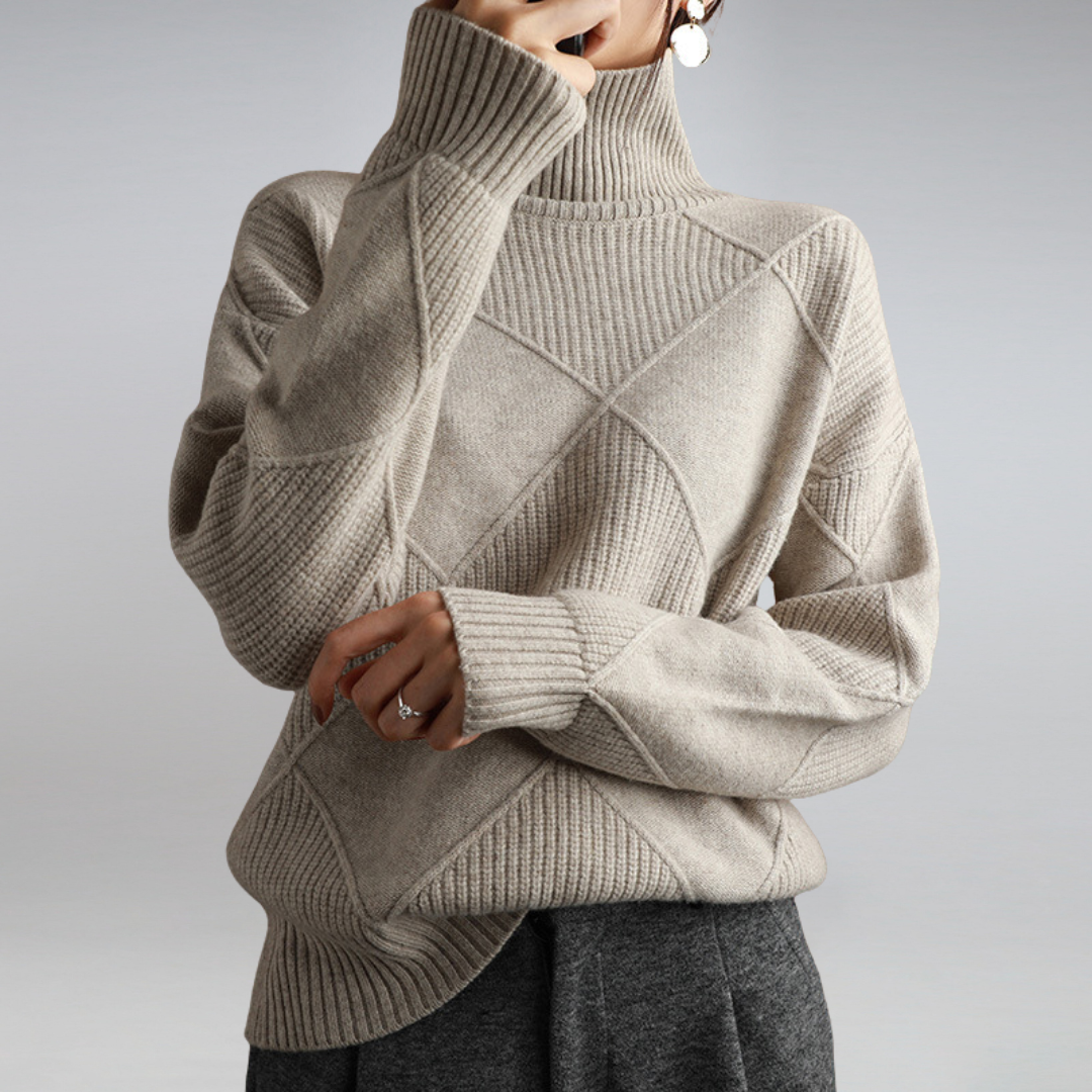 Thea | Diamond Knit Roll Neck Jumper