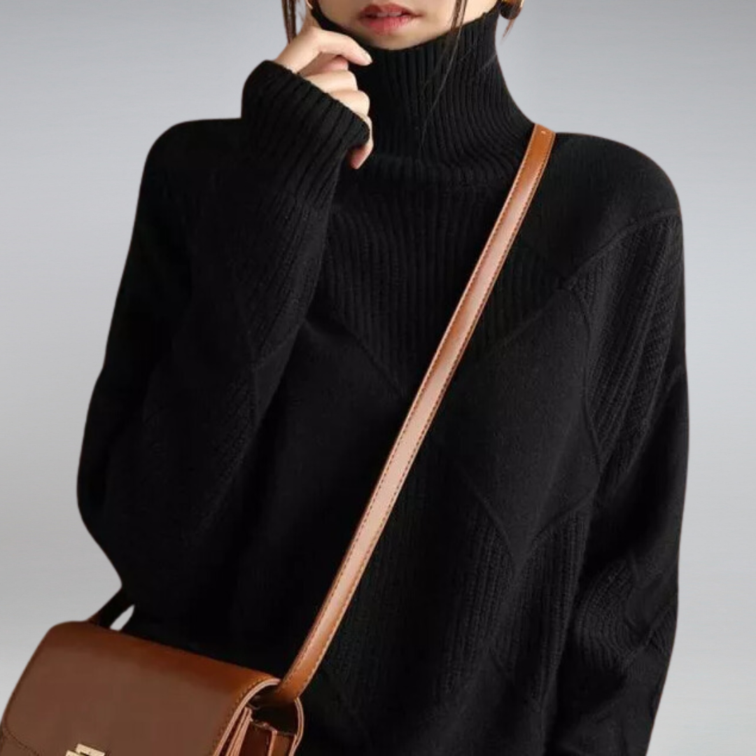 Thea | Diamond Knit Roll Neck Jumper