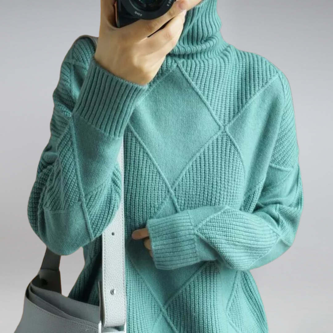 Thea | Diamond Knit Roll Neck Jumper