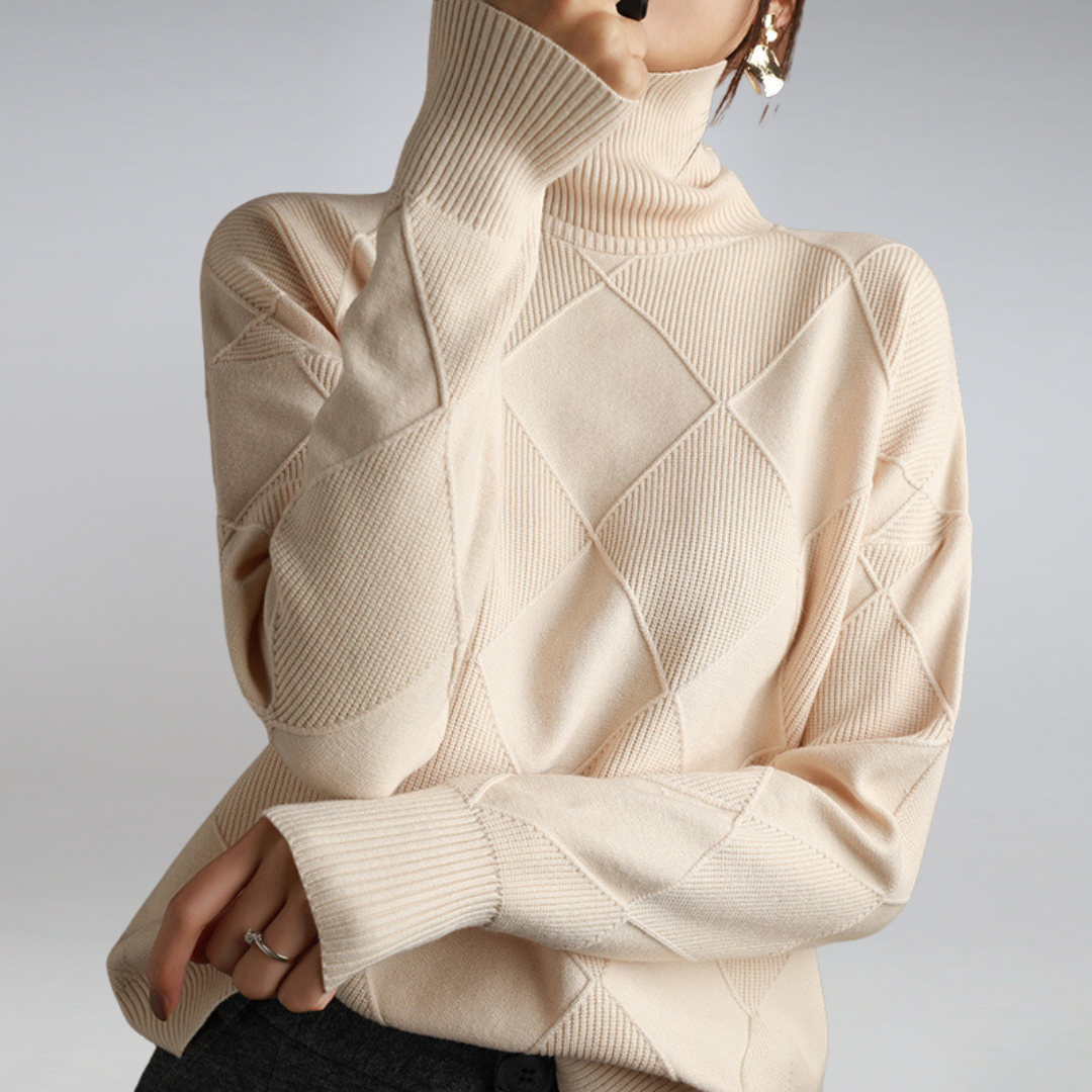 Thea | Diamond Knit Roll Neck Jumper