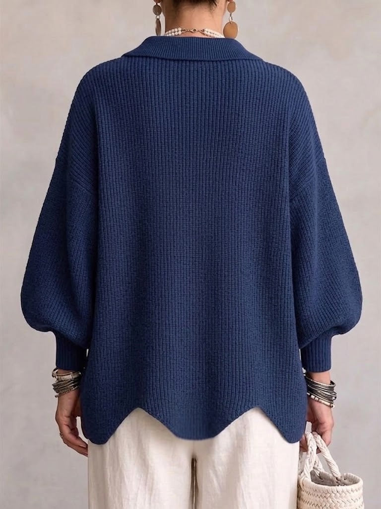Lantern-sleeve gold-button cardigan